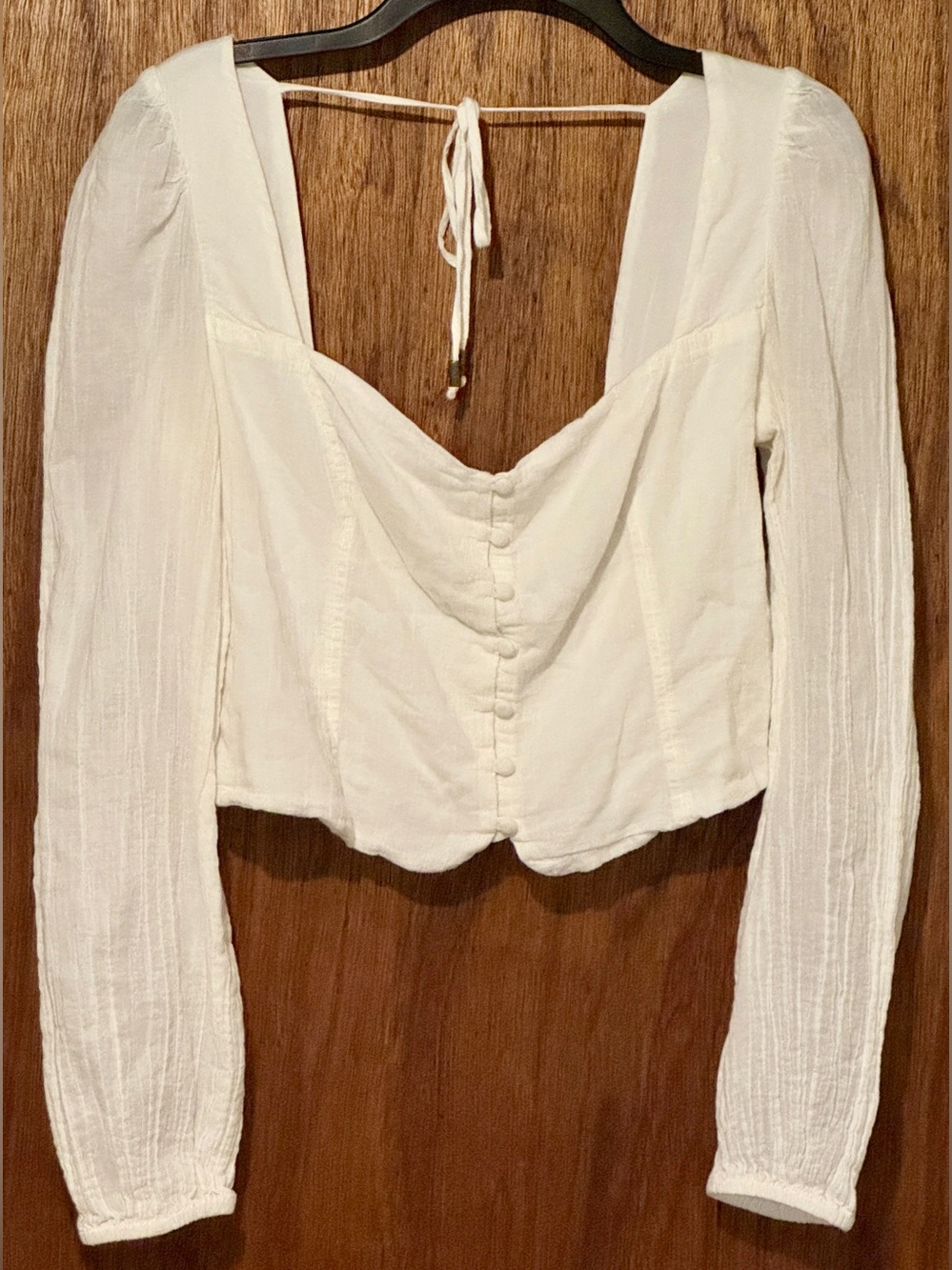 Free People White Sorella Top ~ Medium ~ Corset Crop w Long Sleeves & Tie Back